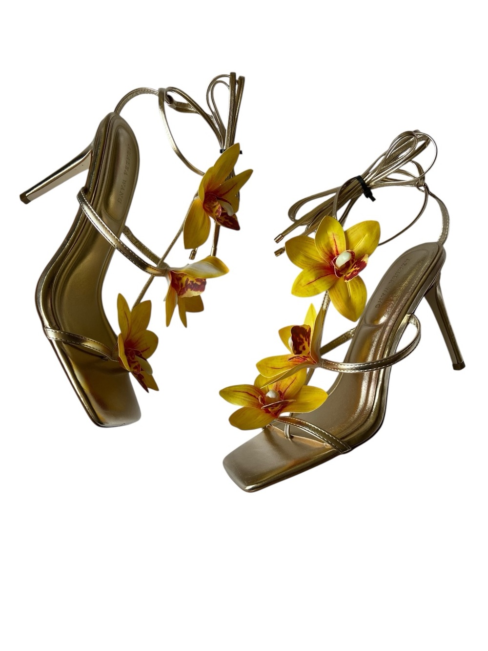 Azalea Wang Crescendo Metallic Floral Ankle Wrap Heels Size 9 NWOB - Picture 6 of 9